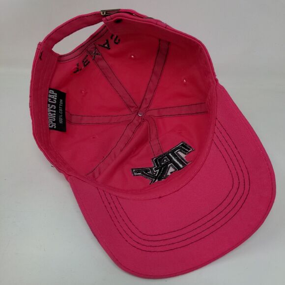 Texas Slideback Hat Pink One Size Adjustable Embroidered Vented Holes Sports Cap - Picture 6 of 7